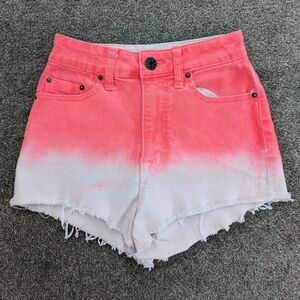 Bdg high rise cheeky neon pink and white tie dye denim jean shorts waist 25